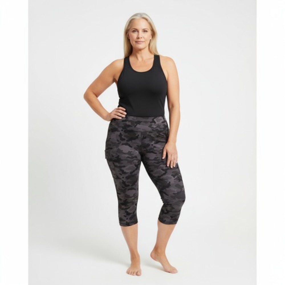 3/$15 Torrid Size 5X Happy Camper Gray Camouflage Capri Cargo‎ Active Legging